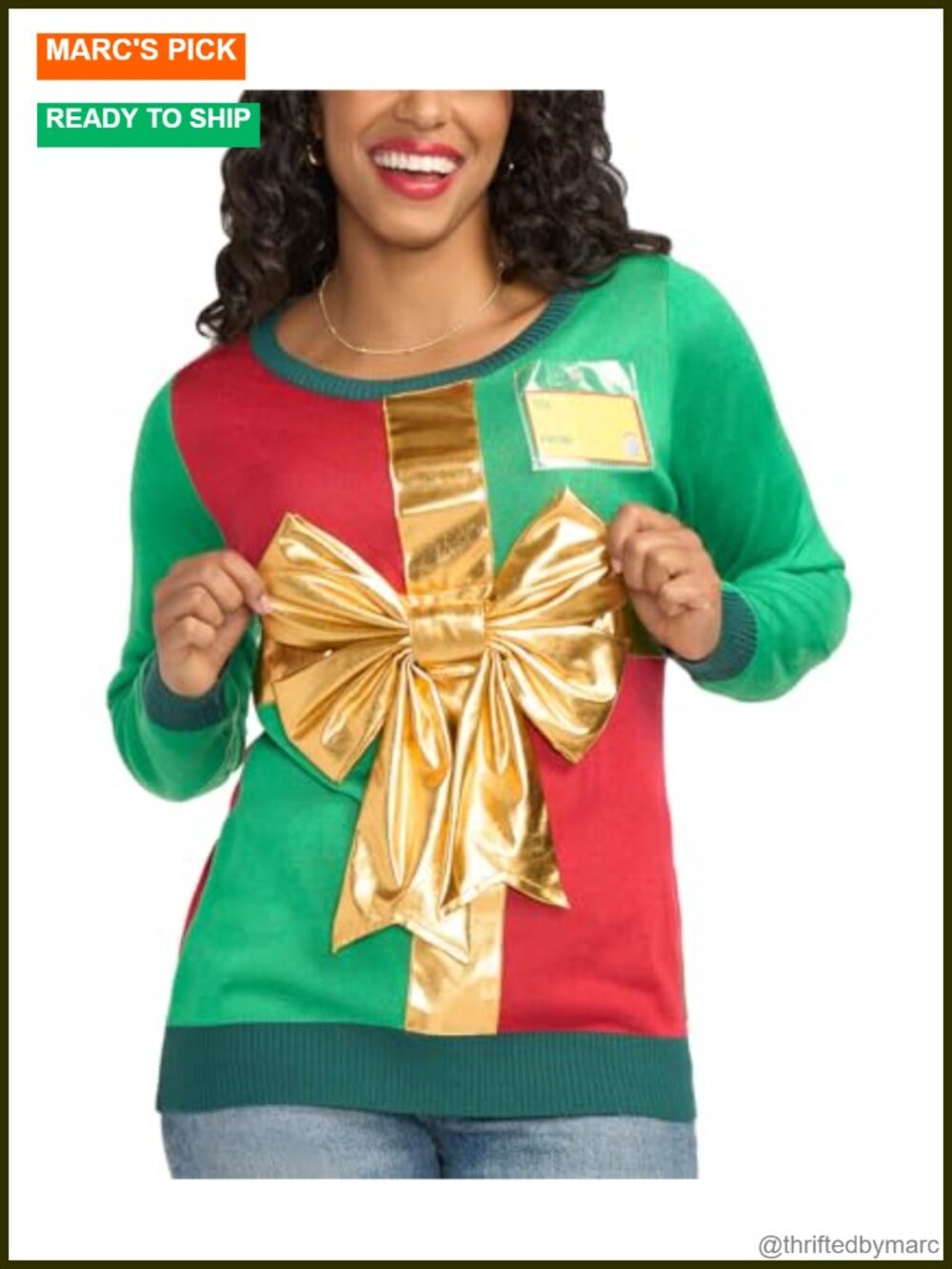Embellished Ugly Christmas Sweater Pullover Long Sleeve Crew Neck